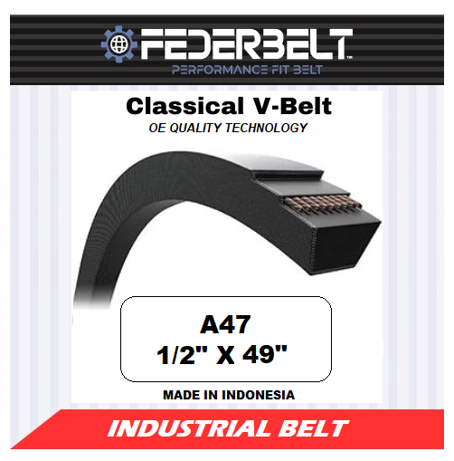 FEDERBELT INDUSTRIAL V-BELT A47 4L490 1/2X49 In